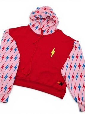 Aviator Nation BOLT COLOR BOLT EMBROIDERY RELAXED CROPPED PULLOVER HOODIE Medium